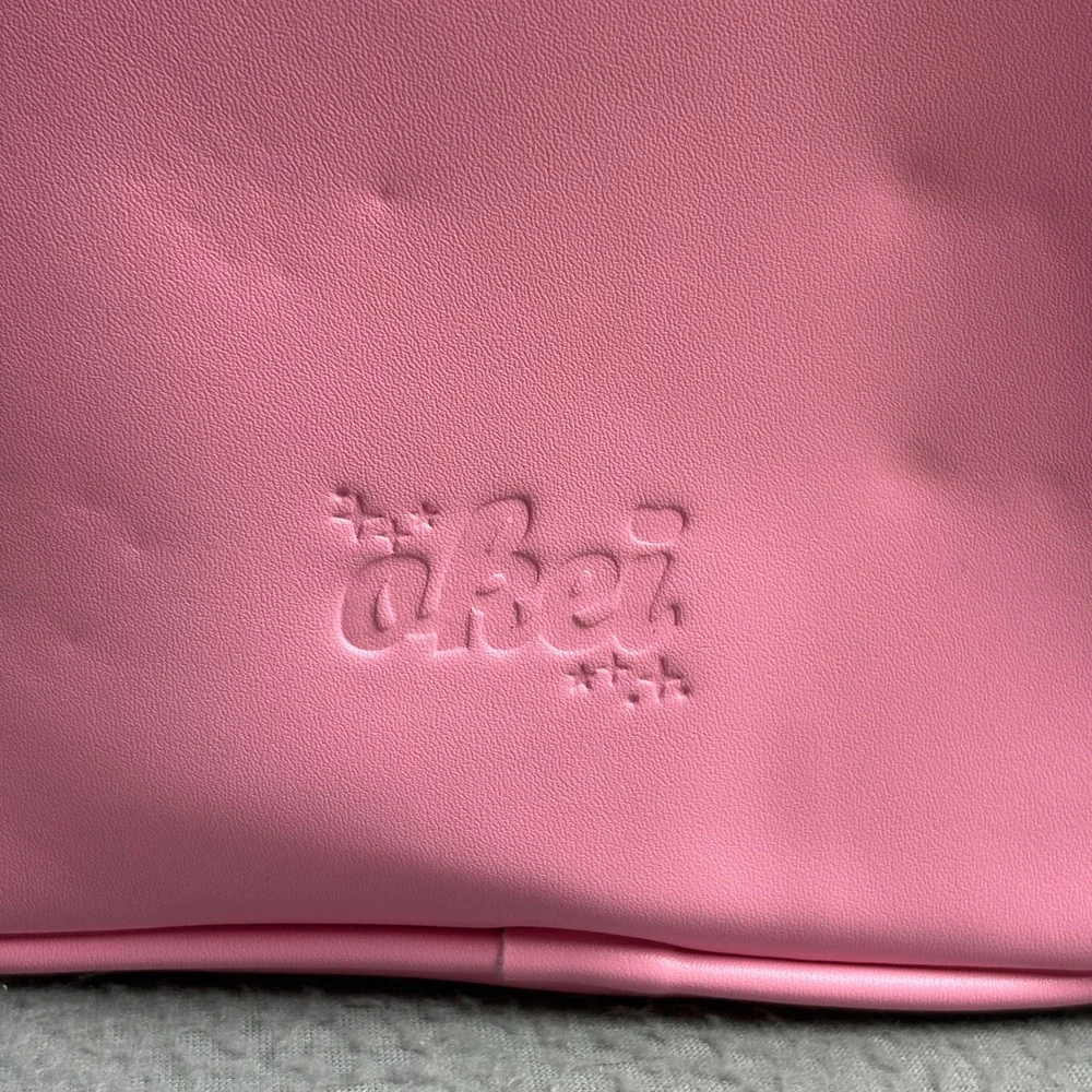 Akei Pink Heart Window Makeup Bag Vegan Leather Glitter Cosmetic Pouch Y2K